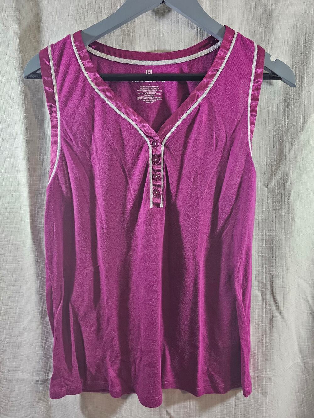 Liz Claiborne Size Large Pink Split V Neck Sleeveless Tank Top RN 17363